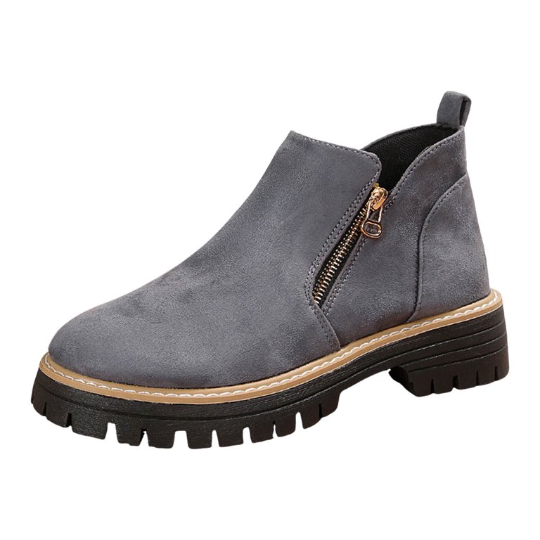 Mepaouo Women's Ankle Boots Chunky Low Heel Short Dress Booties Round Toe  Western Chelsea Work Shoes Grey 9 - Walmart.com