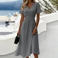 thumbnail image 2 of HAJWOH Women's Cocktail Trendy Dresses Formal Wedding Guest Modest Church Vintage Tea Party Midi Evening V Neck Shirts Sundress, 2 of 8