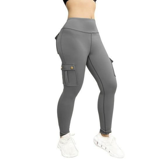 vigerkar Workout Cargo Leggings with Pockets for Women Hidden Scrunch Lifting Leggings Gym Yoga Pants Grey, L