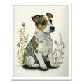 thumbnail image 1 of Cute Jack Russel Dog Puppy and Flower Patterns Colour Pencil Illustration Art Print Framed Poster Wall Decor 12x16 inch, 1 of 5