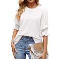 thumbnail image 2 of Womens Tops Women's Summer Casual And Loose Solid Color Round Neck T-shirt With Haif Sleeve Casual Top, 2 of 5