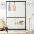 thumbnail image 6 of Heavy Duty Clothing Racks for Hanging Clothes Rack Double Rod Garment Rack Rolling Closet Wardrobe Rack on Wheels, Metal, Adjustable, Black, 6 of 15