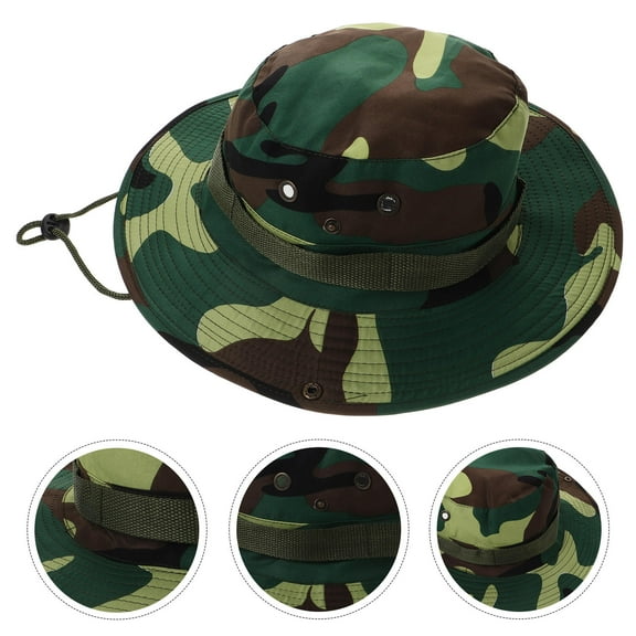 HOOWIFFY Men's Camo Bucket Hat with Adjustable Neck Strap, Polyester Fabric, Stylish Jungle Camouflage for Hiking and Outdoor Activities