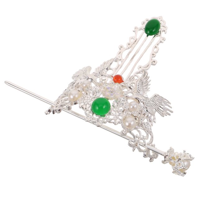 unbranded Elegant Plated Silver Alloy Hair Stick with Crane Element Vintage Chinese Hairpin for Parties