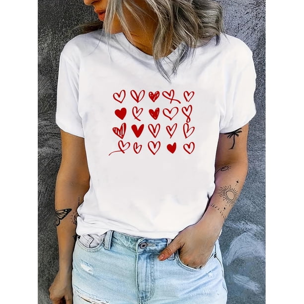 Valentine's Day Love Heart T-Shirt for Women - Comfortable & Breathable, Short Sleeve Casual Tee Tee For Adult, Men, Women, Teen, Teenager, Adolescent, Youth