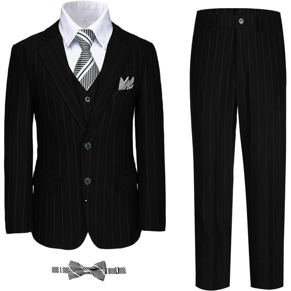 Lycody 7 Piece Boy Suits Stripe Tuxedo Suit Set Complete Outfit Formal Wedding Prom Party Graduate Wear Ring Bearer Outfit Summer