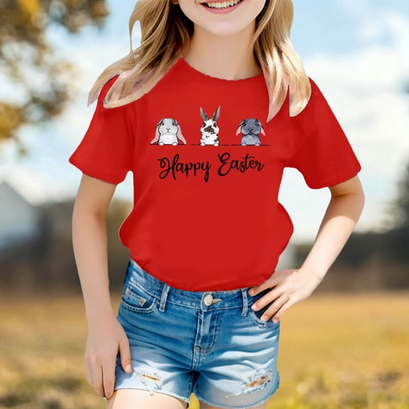 Gzbliryd Girls Graphic T Shirts Letter Print T Shirt Top Funny Graphic Print Tees Tops for Boys Cute Summer Tops (Red,8-9 Years)