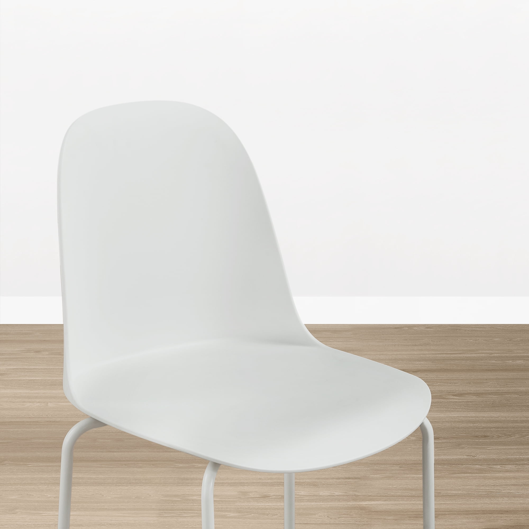 Spruce & Spring Modern Stackable Dining Chairs, Set of 4 Molded Plastic Kitchen Chairs with Metal Legs, Space-Saving Armless Design, White