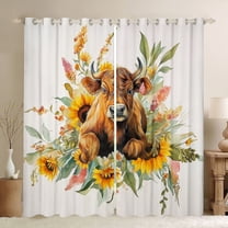 Manfei Kawaii Highland Cattle Curtains Pack of 2 (42x84 Each), Rustic Groovy Flower Floral Curtains Blackout, Farmhouse Animal Bedroom Curtains, Curtains and Drapes Bedroom Decor