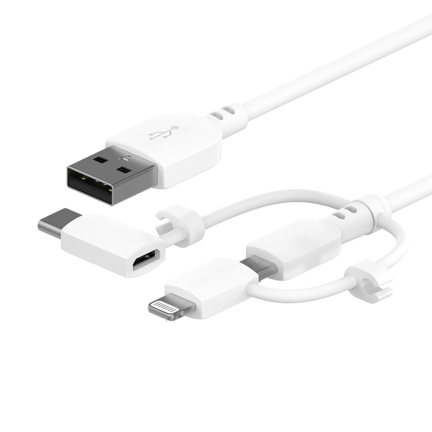 Onn. 6 ft./1.8 m Charge & Sync Tri-Tip Cable with Micro-USB, Lightning and USB-C Connectors