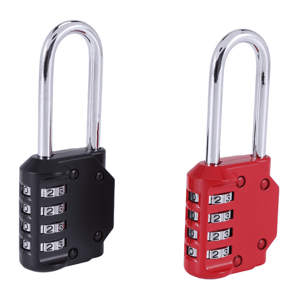4 Pack Code Padlocks, 4 Digit Long Shackle Resettable Pad Lock for Outdoor Gate, Shed, Fence, Hasp Storage, Gym Locker