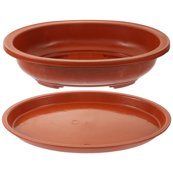 RENACLIPY 1Set Durable Brown Plastic Oval Bonsai Planter with Drainage for Indoor Garden Use