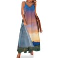 thumbnail image 1 of Vestido sin mangas con puesta de sol del suroeste y tipis dobles, ropa de mujer, vestido de noche de verano 2024, conjuntos elegantes para mujer, 1 of 7