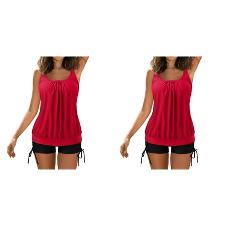 Kcodviy 2 Pcs Tankini Swimsuits for Women Leopard Swimsuit Women High Cut 2 Piece Bathing Suits Women Swimming Suits Short Two Tops with Boyshorts Loose Womens Board Shorts 10 Fit Swimwear