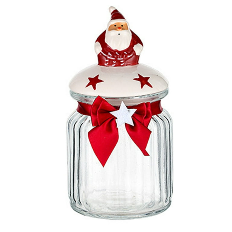 Clear Glass Christmas Cookie Jar Hinged Lid Holly berries 11” 3L