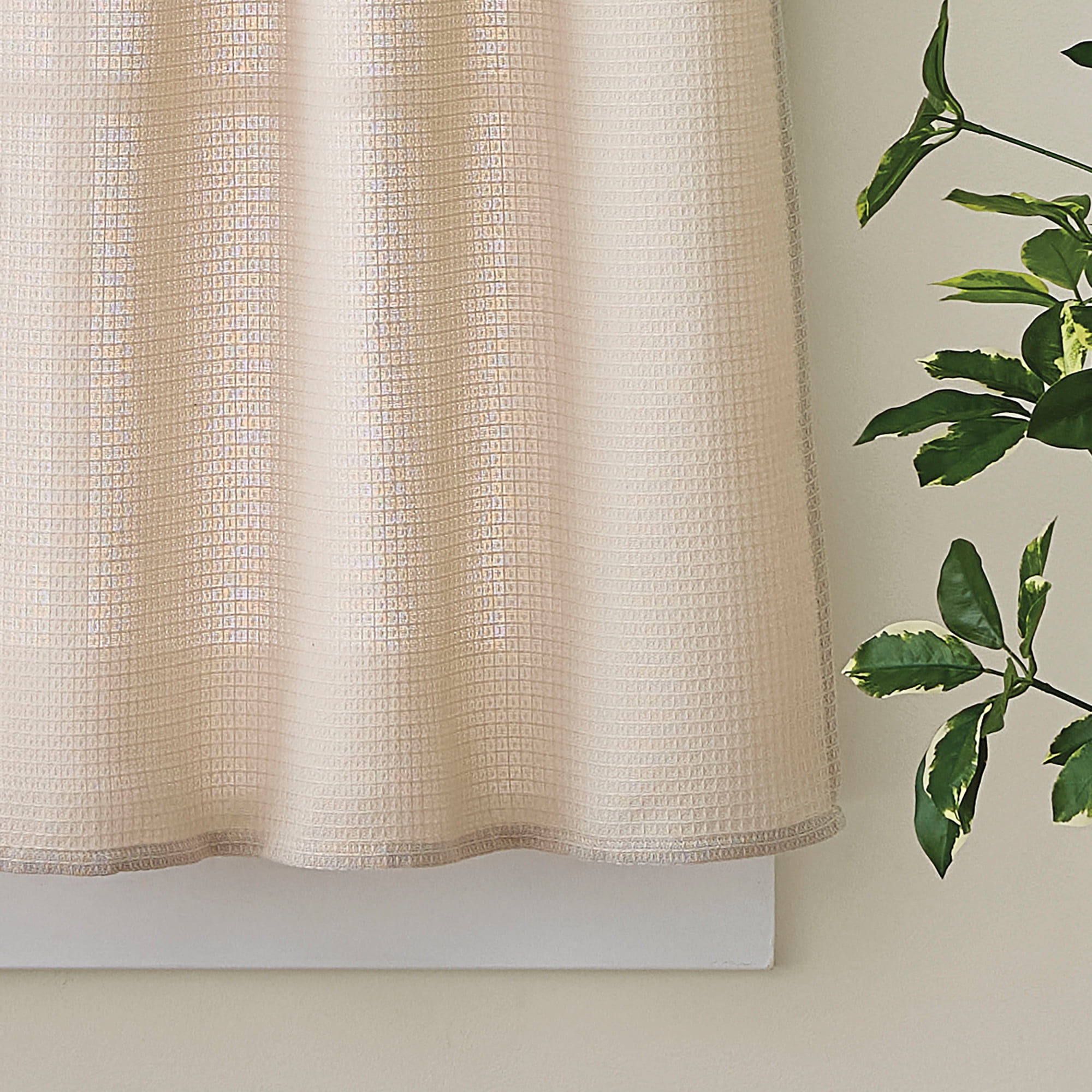 Curtainworks Eldridge Waffle 3 Piece Valance and Tier Set Linen, Indoor, Pole Top, 58" x 14", Adult