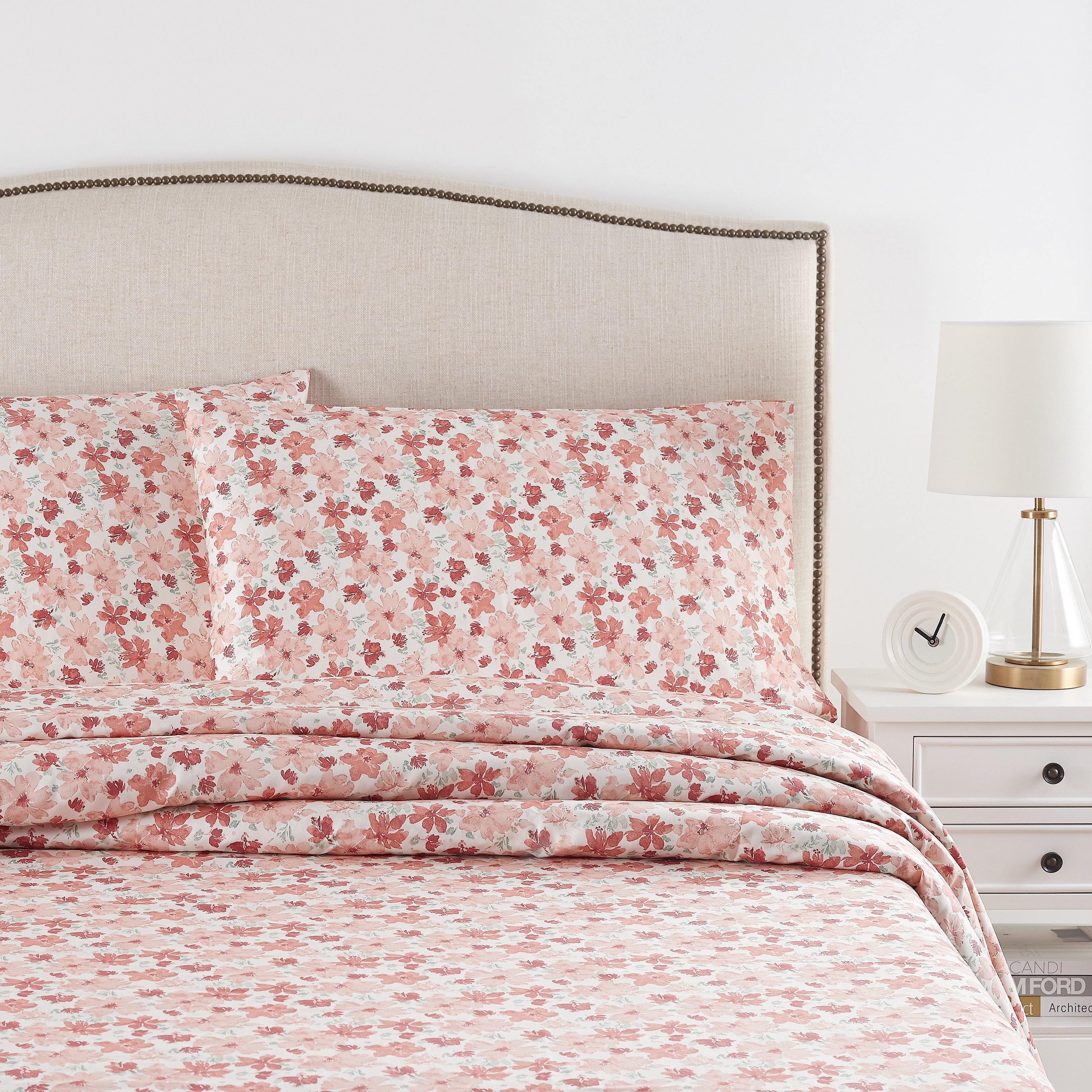 Better Homes & Gardens 300 Thread Count 100% Cotton Wrinkle Resistant Sheet Set, Queen Floral