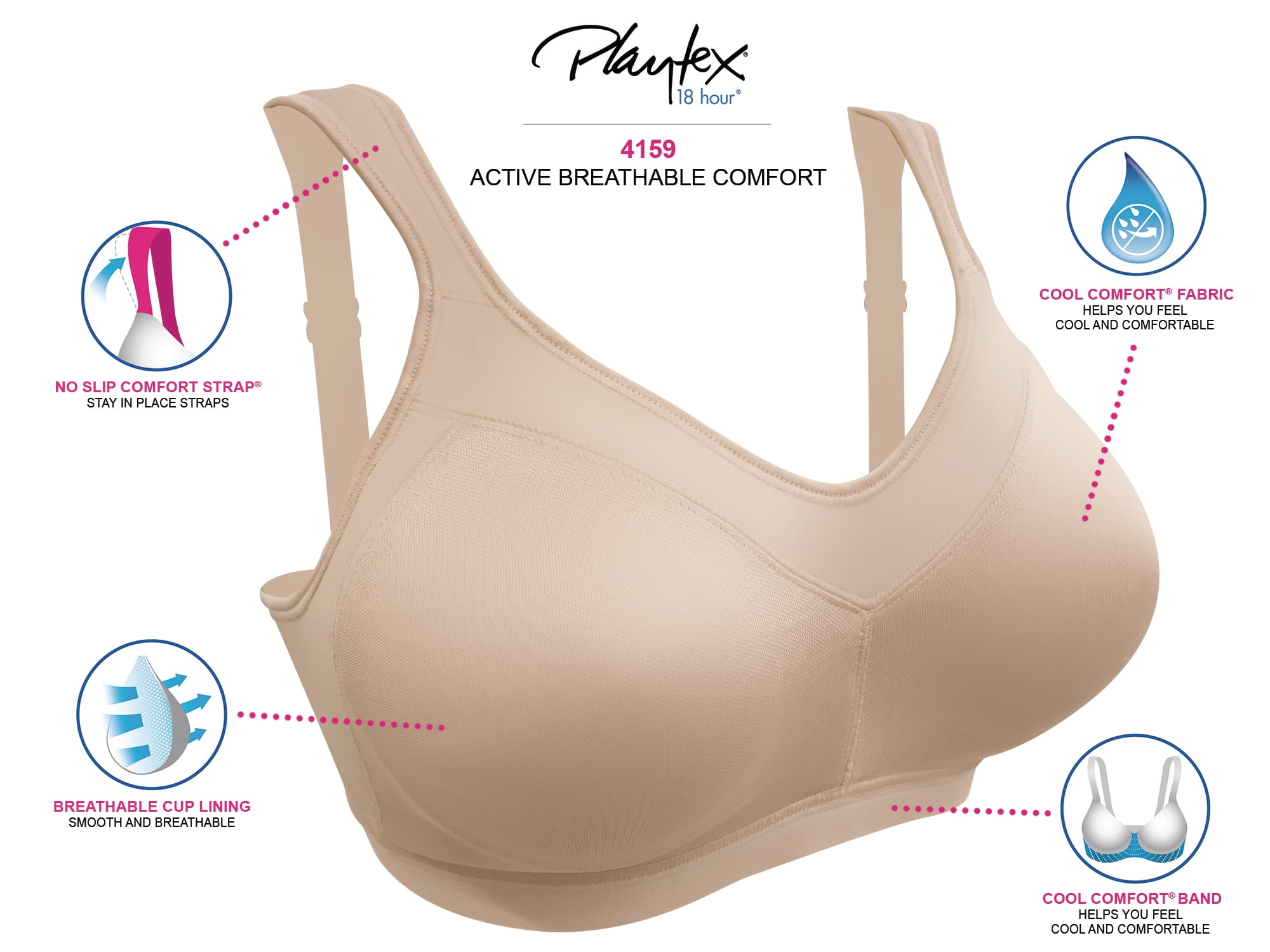 Playtex 18 Hour Wirefree Bra Active Breathable Comfort Seamless