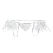 Tao Tao Men's Low Rise Briefs Shiny Metal Chain Tassel Thongs Feather Trim G-String Underpants White XL