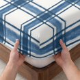 thumbnail image 3 of Twin Sze Fitted Sheet Set - Blue Plaid 2 Piece Bedding Sets 16" Deep Pocket Fitted Sheet with 1 Pillowcase, Gingham Check Minimalist Modern Grid Farmhouse Brushed Microfiber Hotel Luxury Bed Sheets, 3 of 9