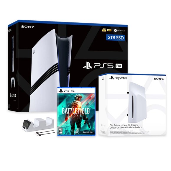 PlayStation 5 Pro Console SSD 2 To avec Lecteur de Disque, Manette Sans Fil et Chargeur, Battlefield 2042 - CFI-7019 PS5 Pro