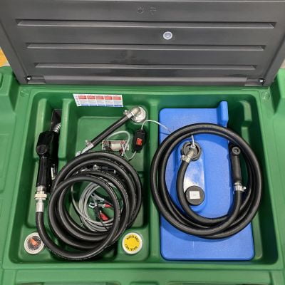 AM-TANK Portable Diesel Tank w/ Electric Transfer Pump & Storage, Green