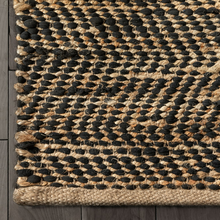 Well Woven Sree Natural & Black Color Hand-Woven Chunky-Textured Jute  Chevron Geometric Area Rug 5x7 (5' x 7'6) 