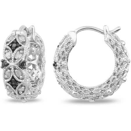 1/6 Carat T.W. Black and White Diamond Sterling Silver Clip-In Hoop Earrings