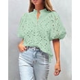 thumbnail image 4 of Blusa PRETTYGARDEN para mujer con escote en V, encaje calado, talla S, verde, 4 of 8