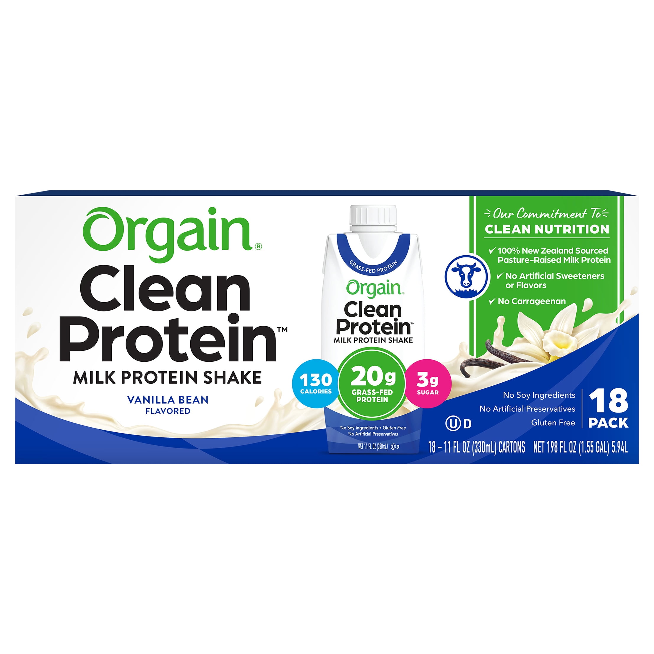 Orgain Clean Protein Shake, Grass Fed Dairy, Vanilla Bean - 20g Whey  Protein, Meal Replacement, Ready to Drink, Gluten Free, Soy Free, Kosher,  11 Fl