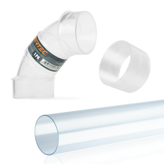 POWERTEC Clear PVC Pipe 2-1/2" x 36" Long, 2-1/2" OD 90 Degree Elbow and 2-1/2" Pipe Coupling for Dust Collection Hose & Fittings (70469N)