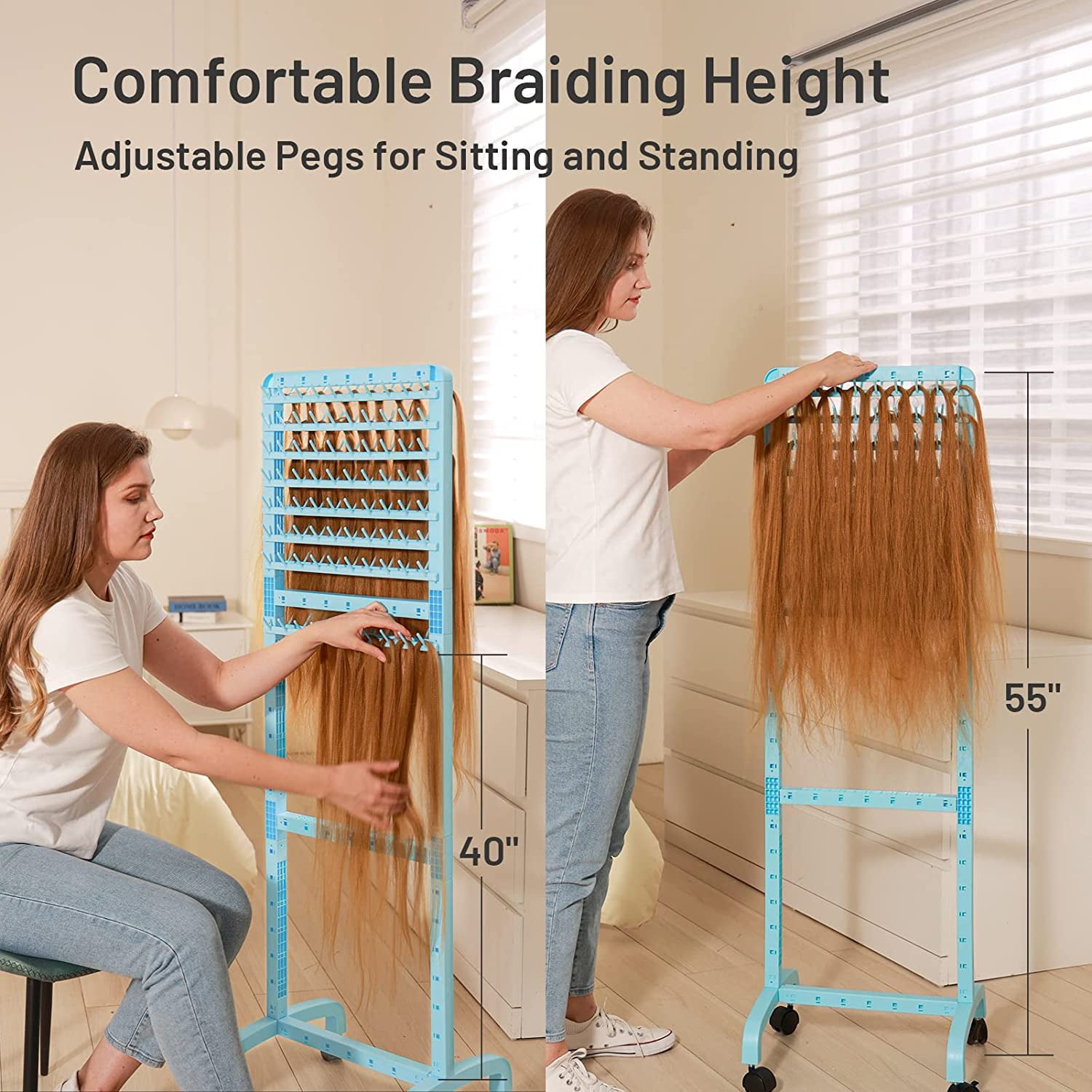 Adjustable Braiding Hair Rack 160 Pegs, Double-Sided Standing Hair