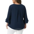 thumbnail image 3 of Blusas de talla grande Agnes Orinda para mujeres, elegantes, con mangas de campana 3/4, blusas de chiffon de doble capa, camisetas de trabajo 1X en azul marino, 3 of 6