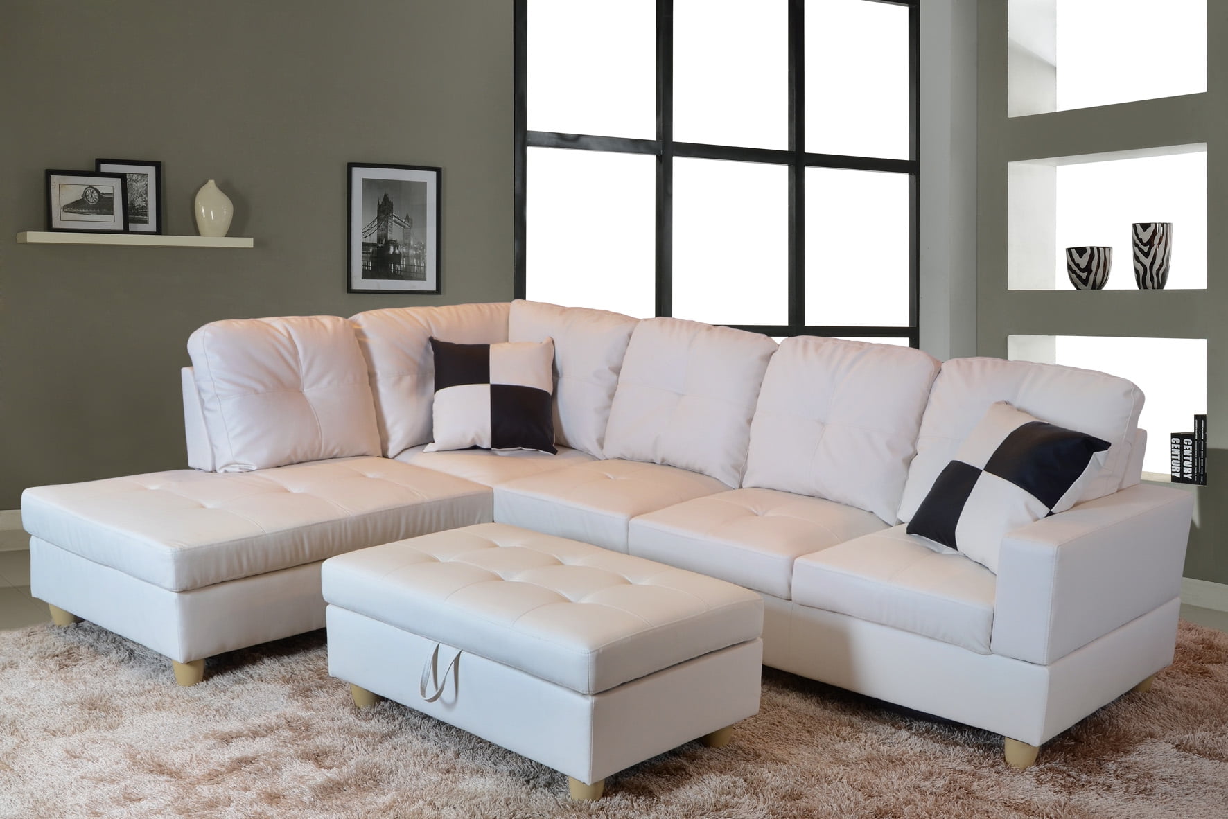 minimalist white faux leather sofa