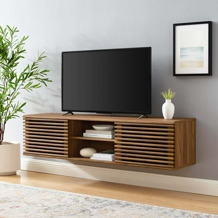 Modway Render 60" Wall-Mount Media Console TV Stand in Walnut