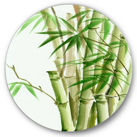 Designart 'Detail of Dark Green Bamboo and Leaves II' Traditional Circle Metal Wall Art 36x36 - Disc of 36