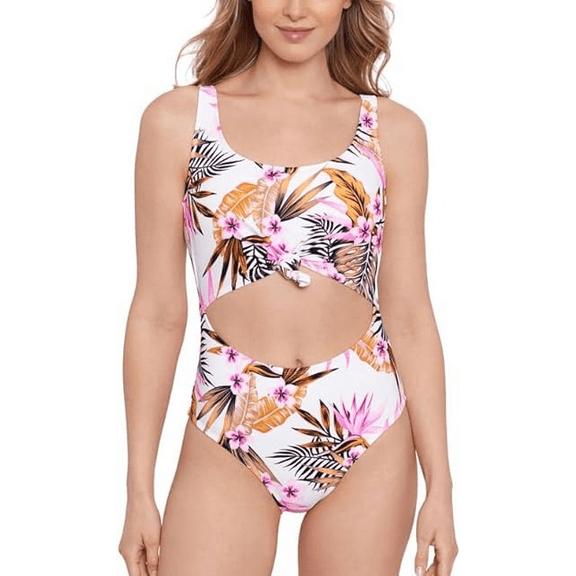 Salt   Cove MULTI Tropic Time Knot Front One Piece Swimsuit, US Small