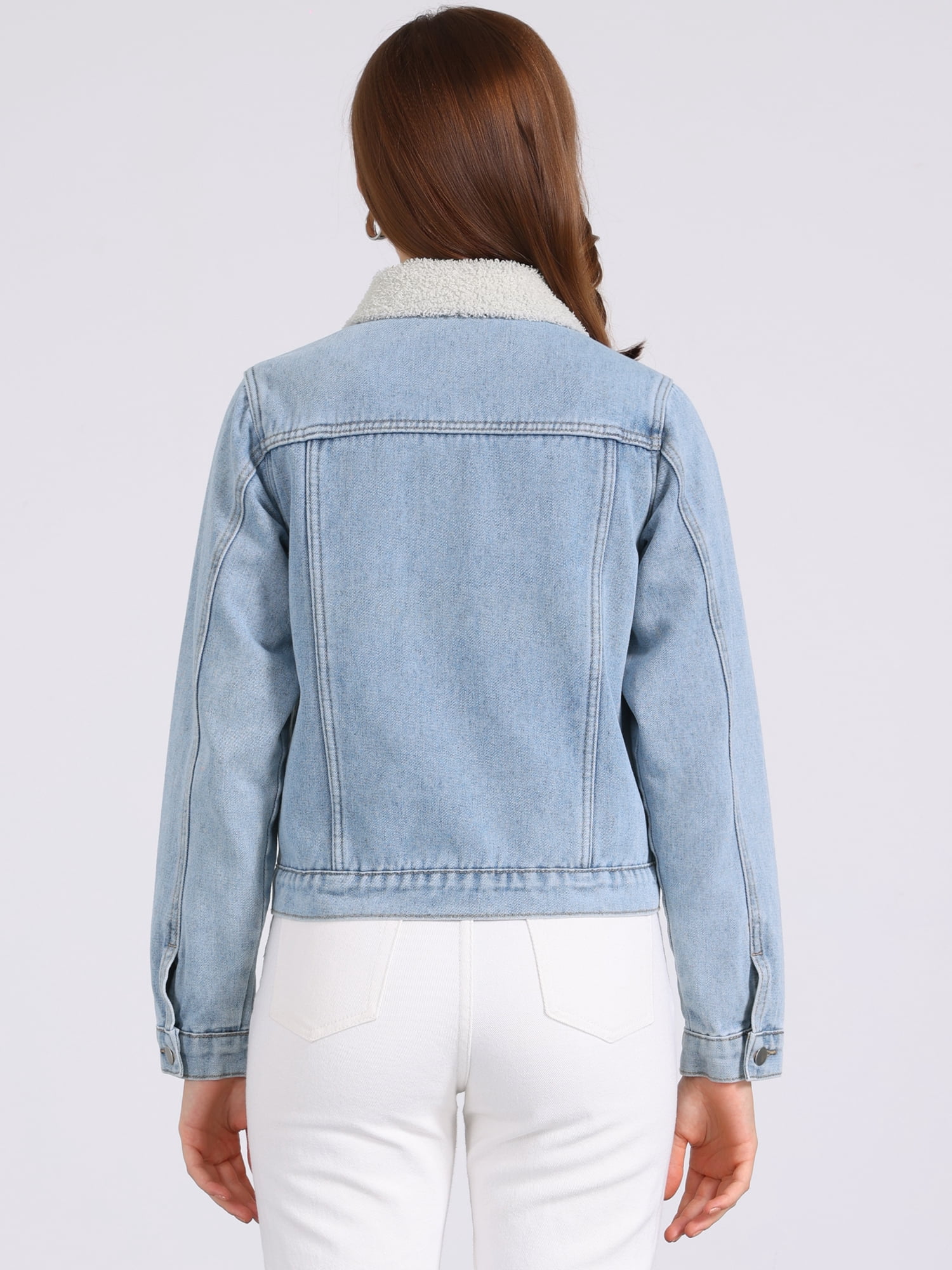 DARING DIVA Women's Fleece Lined Faux Fur Short Trucker Jean Jacket S Light Blue