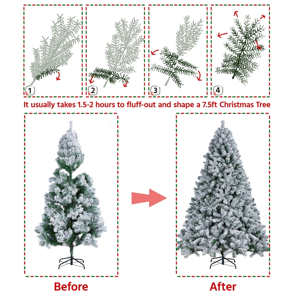 Easyfashion Green Flocked Spruce Snow Frosted Artificial Holiday Decorative Christmas Tree, with PVC Tips 7.5'