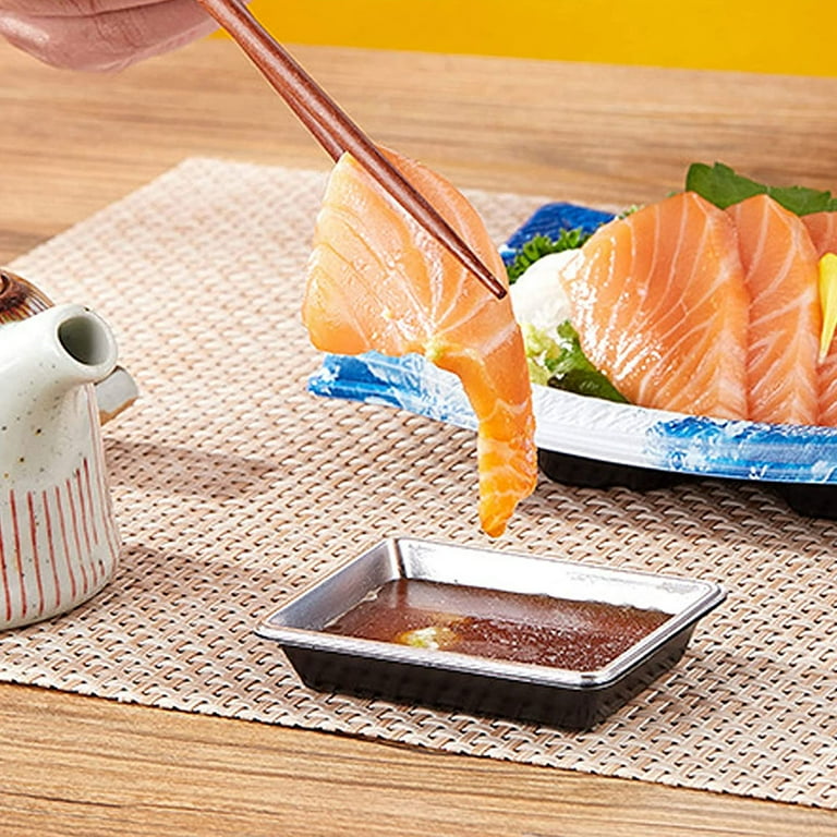 100PCS Disposable Square Gold Plastic Dipping Sauce Dishes - Small Serving Plates For Sushi, Soy Sauce & Parties