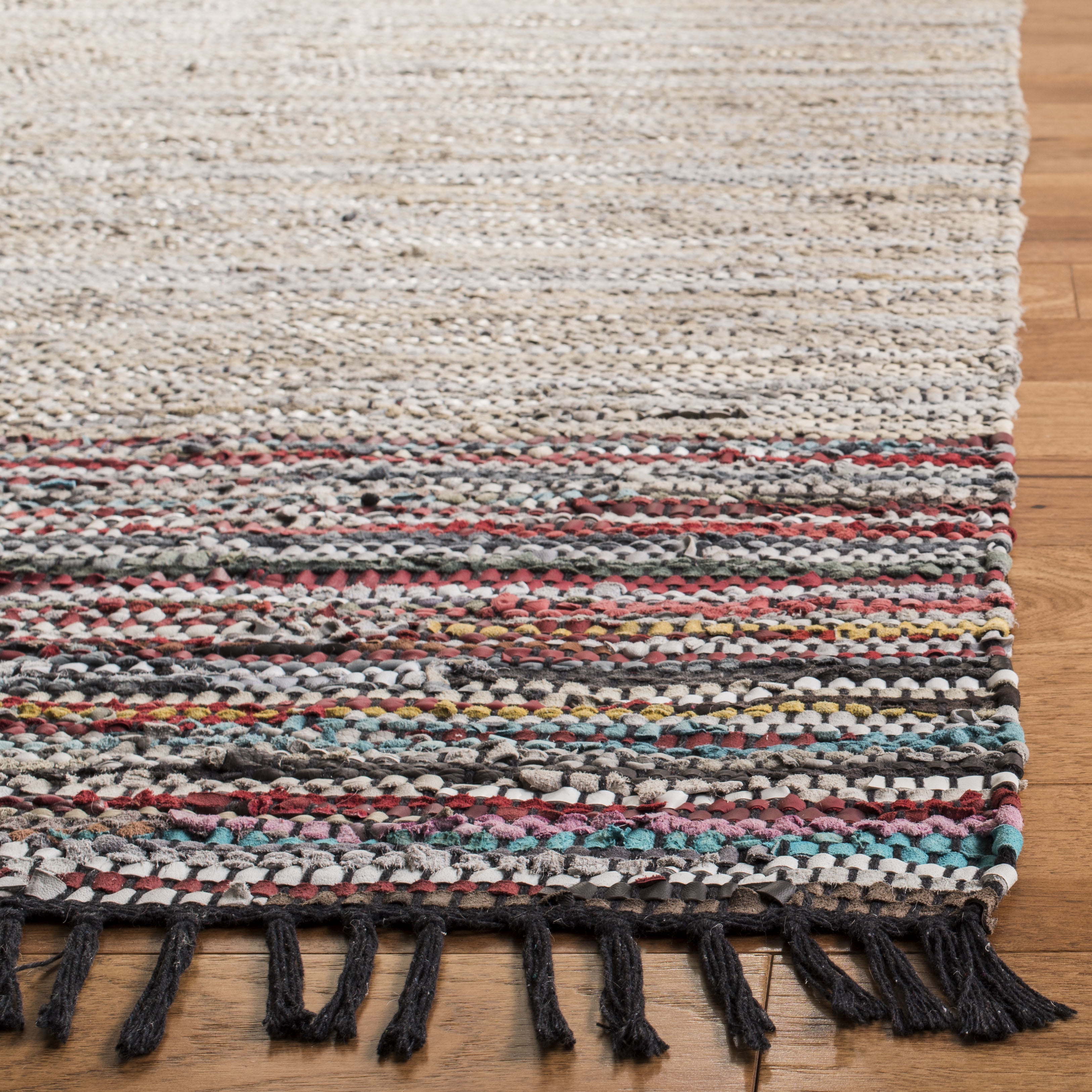 SAFAVIEH Vintage Leather Jantar Striped Braided Area Rug, Beige/Multi, 8' x 10'