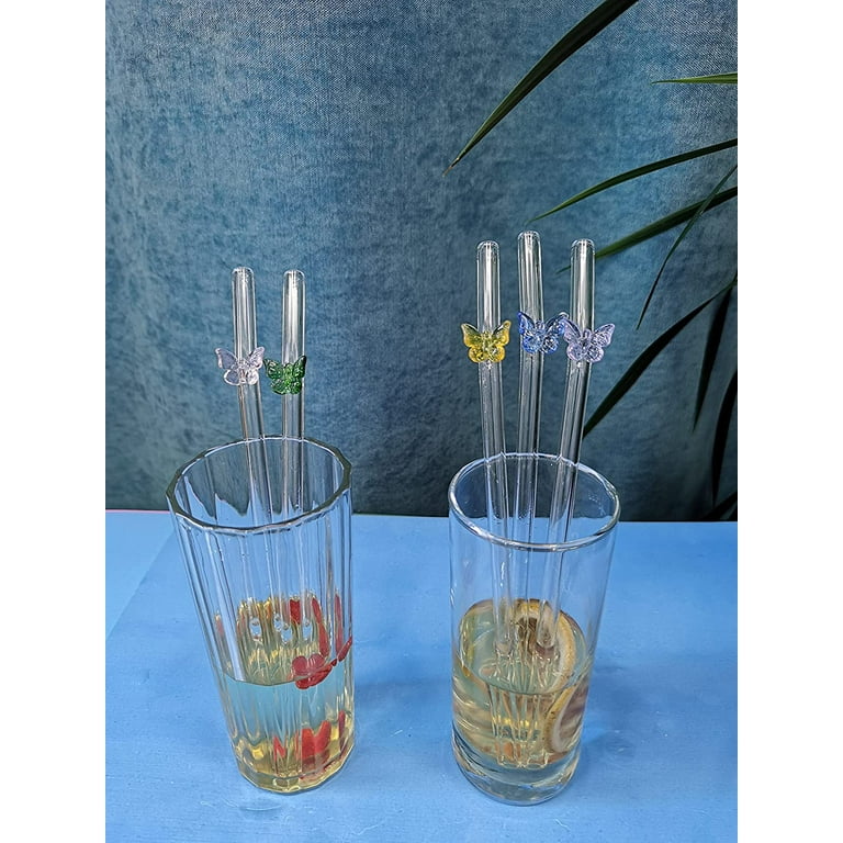 Glass Straws, Happon 5 Pcs Reusable Straws Butterfly Straws with 2