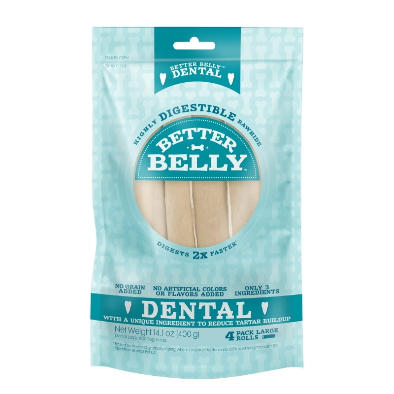 Better Belly Dental Large Rolls 4 Count, Highly Digestible Rawhide