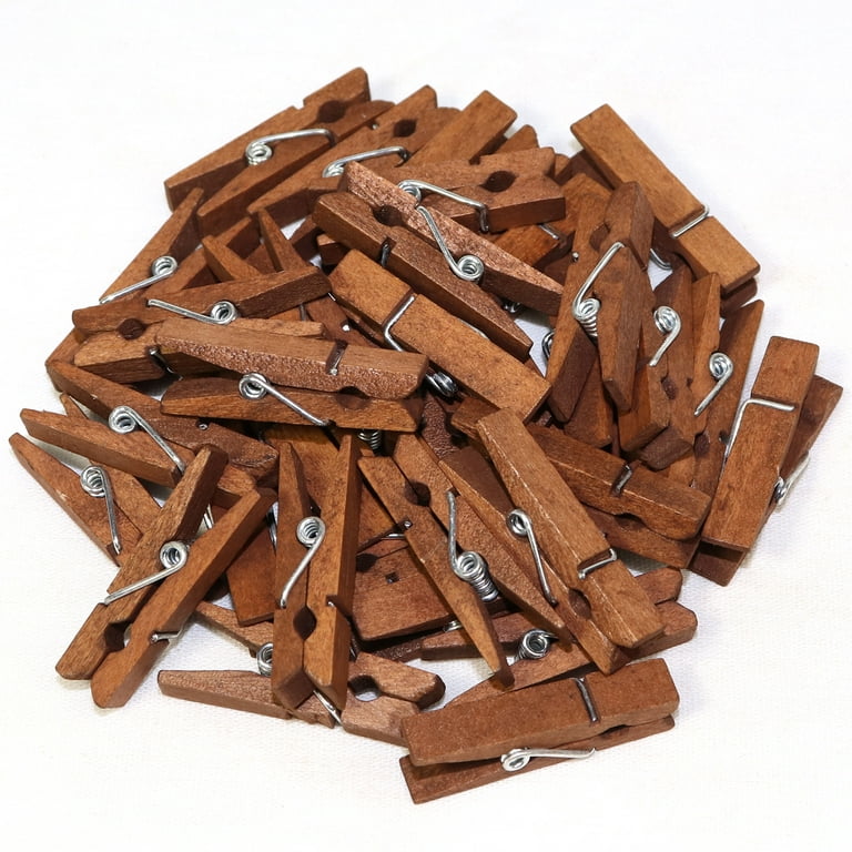 Value Essentials Mini Natural Wooden Clothespins, 60pcs, 1.4 inch Photo Paper Peg Pin Craft Clips for Scrapbooking, Arts & Crafts, Hanging Photos (60pc Rustic Brown No