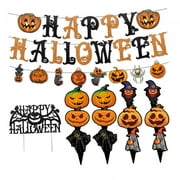 Halloween Banner Pumpkin Garland Halloween Decorations Halloween Party Supplies Pull Flag Colorful Cake Toppers for Farmhouse Porch Window Fireplace