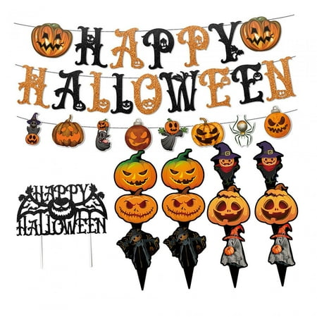 Halloween Banner Pumpkin Garland Halloween Decorations Halloween Party Supplies Pull Flag Colorful Cake Toppers for Farmhouse Porch Window Fireplace