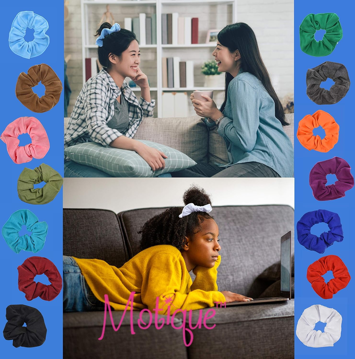 Motique Accessories 36 Pcs Large Solid Scrunchies Hair Elastics for Adult Female - Bright Mix