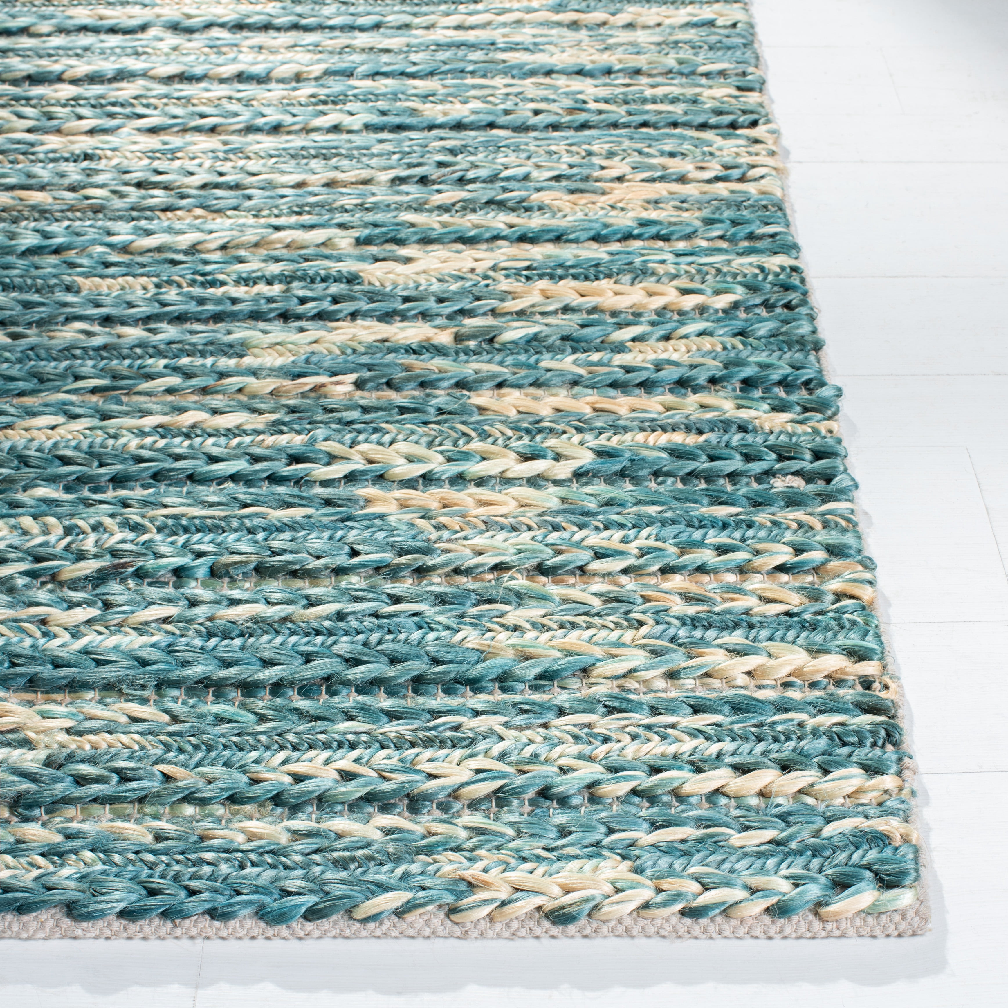 SAFAVIEH Natural Fiber Kaeden Abstract Runner Rug, Dark Green/Natural, 2'3" x 8'