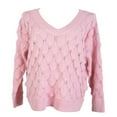 thumbnail image 4 of Chandail Tricoté Uni pour Femmes à Manches Longues, Col en V, Maille Ajourée, Design Décontracté, Tenue Quotidienne, Automne, 4 of 6
