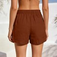 thumbnail image 5 of Hurxie Women's Linen Shorts Elastic Waist Casual Comfy Summer Pull on Beach Shorts with Patch Pocket Brown,M, 5 of 8